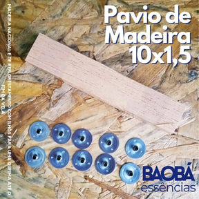 Pavio de Madeira - 10cm x 1,5cm - Kit 10 Unidades completo