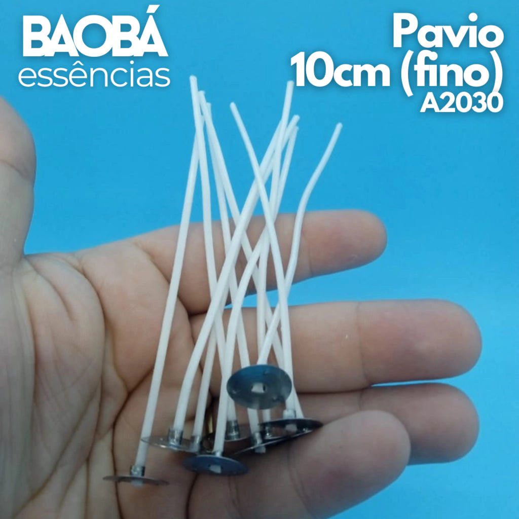 Pavio para vela Artesanal FINO - 10cm - Pacote 10 Unidades